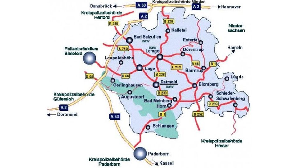 Landkarte vom Kreis Lippe