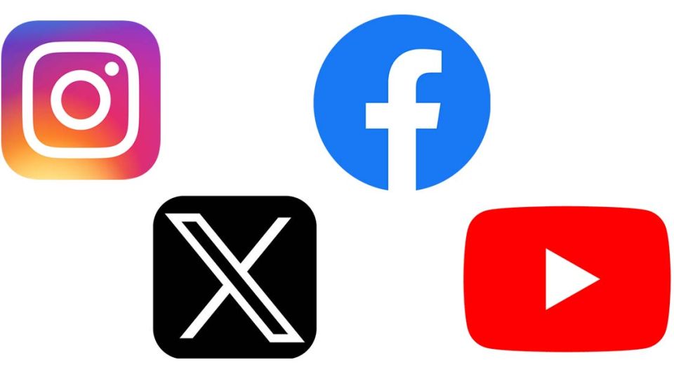 Logos Social Media Plattformen Insta, X, Facebook, YouTube
